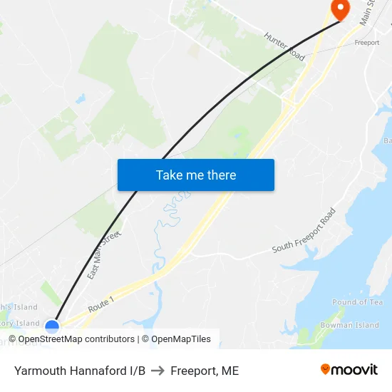 Yarmouth Hannaford I/B to Freeport, ME map