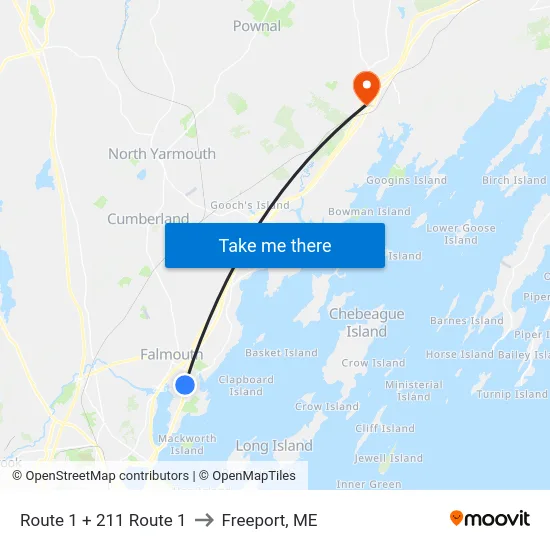 Route 1 + 211 Route 1 to Freeport, ME map