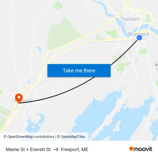 Maine St + Everett St to Freeport, ME map