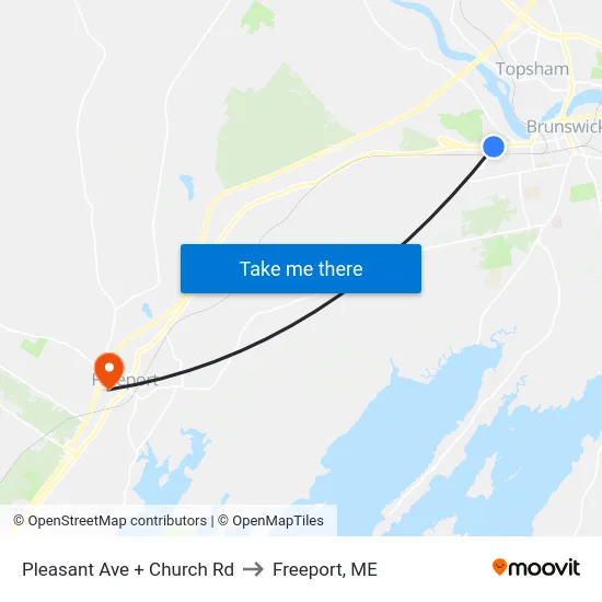 Pleasant Ave + Church Rd to Freeport, ME map