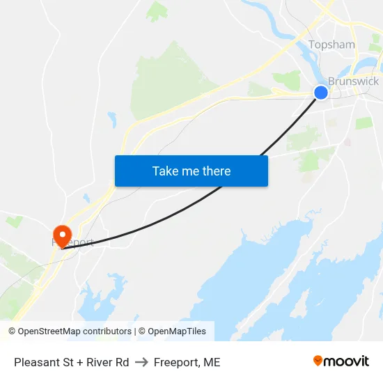 Pleasant St + River Rd to Freeport, ME map