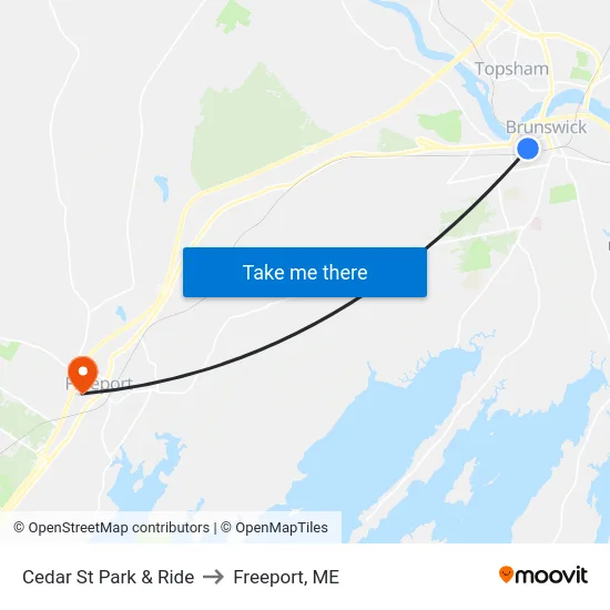 Cedar St Park & Ride to Freeport, ME map
