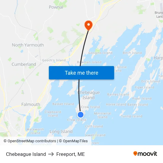 Chebeague Island to Freeport, ME map