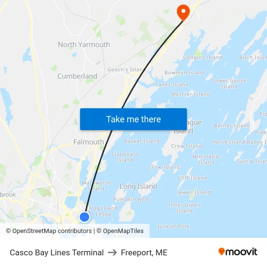 Casco Bay Lines Terminal to Freeport, ME map