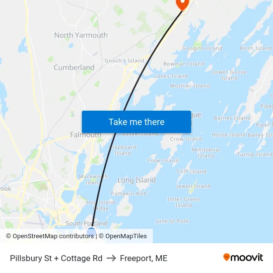 Pillsbury St + Cottage Rd to Freeport, ME map
