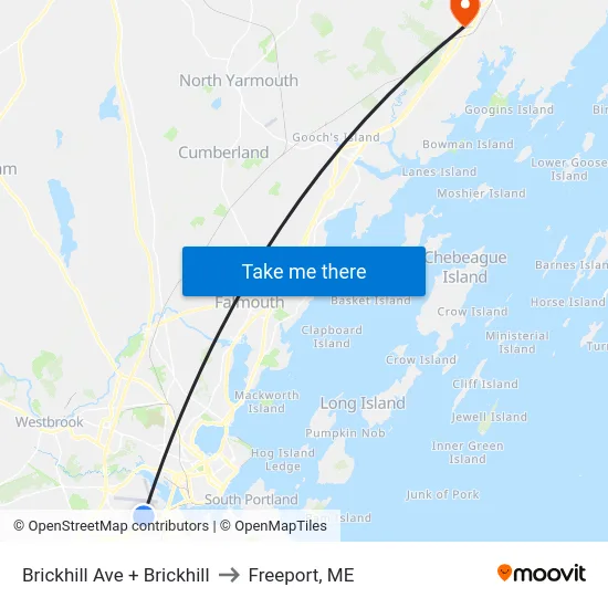 Brickhill Ave + Brickhill to Freeport, ME map