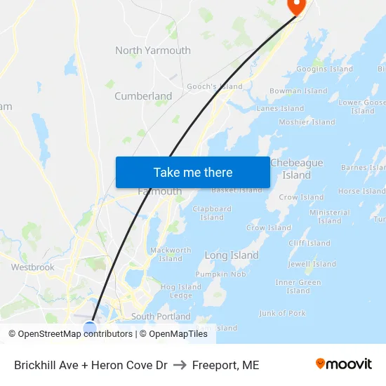 Brickhill Ave + Heron Cove Dr to Freeport, ME map