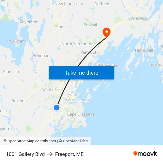 1001 Gallery Blvd to Freeport, ME map