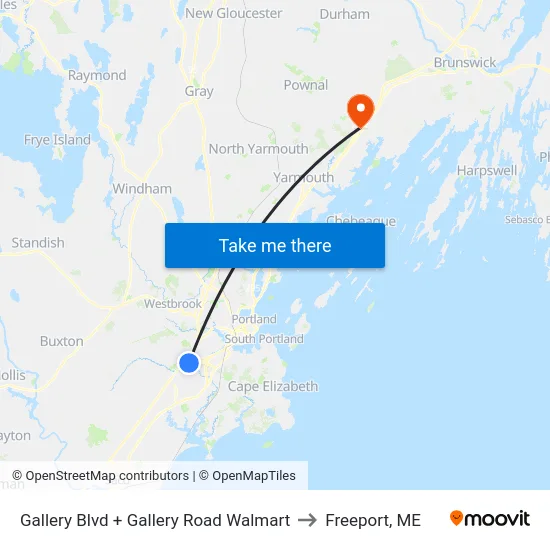 Gallery Blvd + Gallery Road Walmart to Freeport, ME map