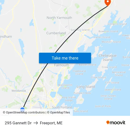 295 Gannett Dr to Freeport, ME map