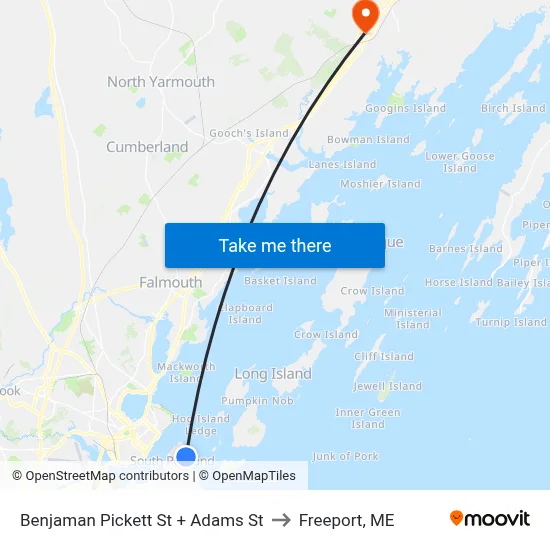 Benjaman Pickett St + Adams St to Freeport, ME map