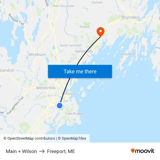 Main + Wilson to Freeport, ME map