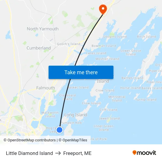 Little Diamond Island to Freeport, ME map