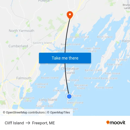 Cliff Island to Freeport, ME map