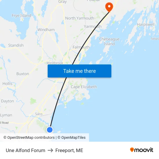 Une Alfond Forum to Freeport, ME map