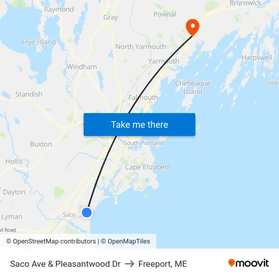 Saco Ave & Pleasantwood Dr to Freeport, ME map