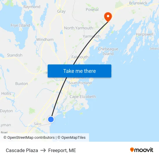 Cascade Plaza to Freeport, ME map