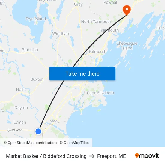 Market Basket / Biddeford Crossing to Freeport, ME map