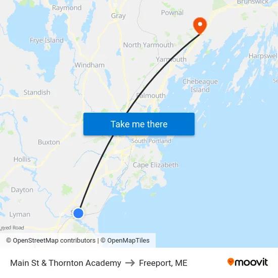 Main St & Thornton Academy to Freeport, ME map
