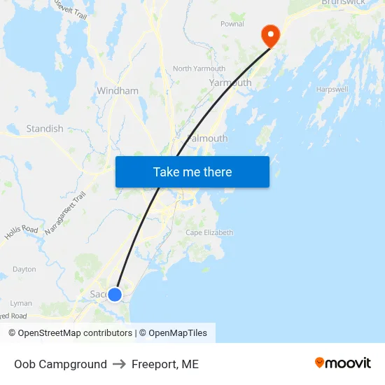 Oob Campground to Freeport, ME map