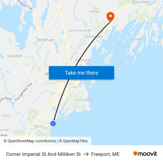 Corner Imperial St And Milliken St to Freeport, ME map