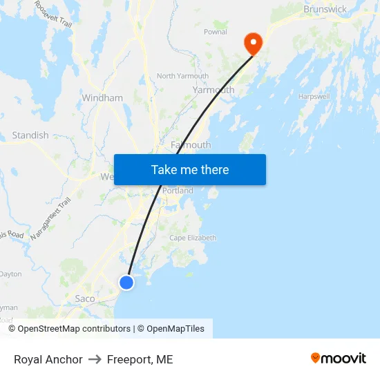 Royal Anchor to Freeport, ME map