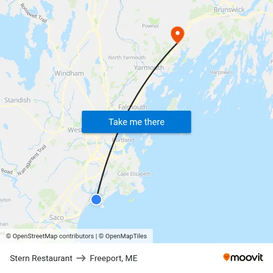 Stern Restaurant to Freeport, ME map