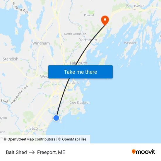 Bait Shed to Freeport, ME map