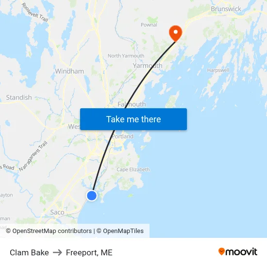 Clam Bake to Freeport, ME map