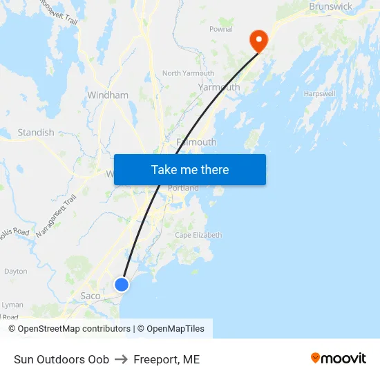Sun Outdoors Oob to Freeport, ME map