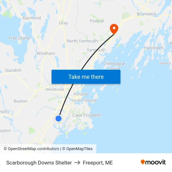 Scarborough Downs Shelter to Freeport, ME map
