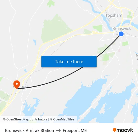 Brunswick Amtrak Station to Freeport, ME map