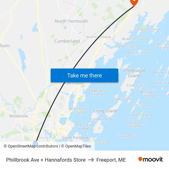 Phillbrook Ave + Hannafords Store to Freeport, ME map