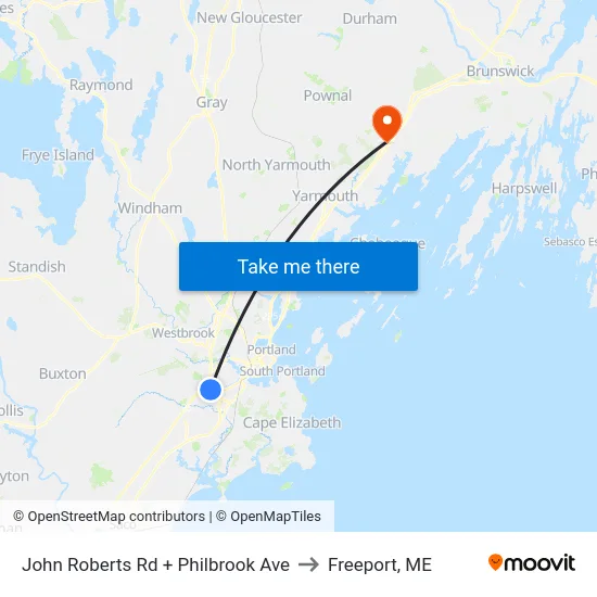John Roberts Rd + Philbrook Ave to Freeport, ME map