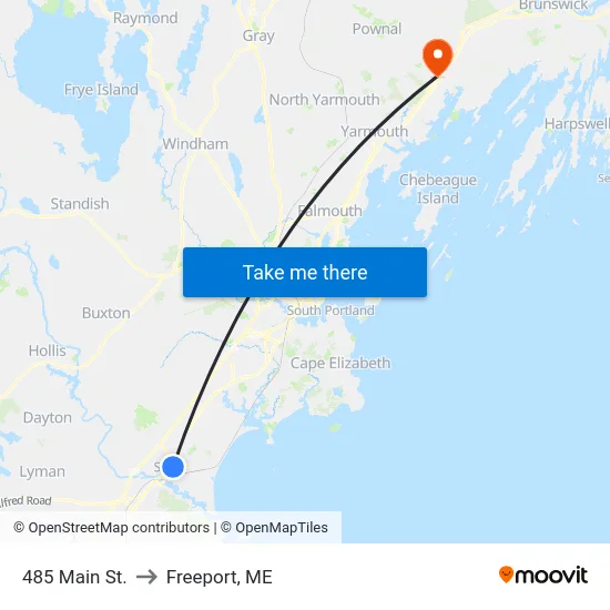 485 Main St. to Freeport, ME map