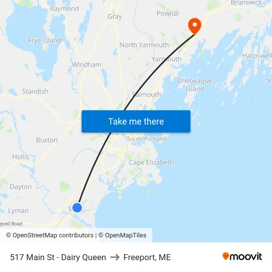 517 Main St - Dairy Queen to Freeport, ME map