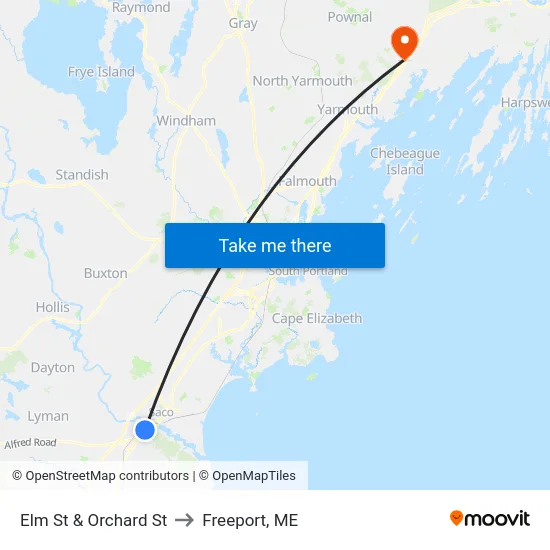 Elm St & Orchard St to Freeport, ME map