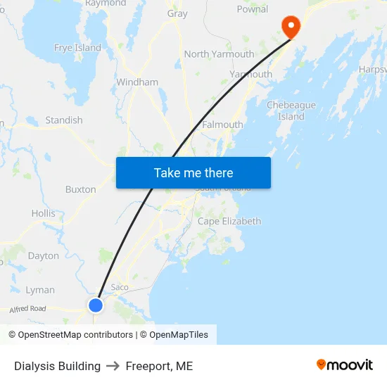 Dialysis Building to Freeport, ME map