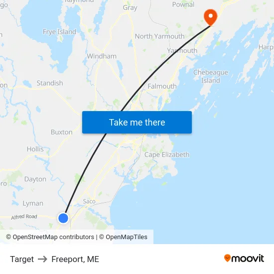 Target to Freeport, ME map