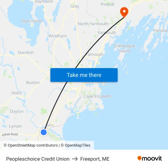 Peopleschoice Credit Union to Freeport, ME map