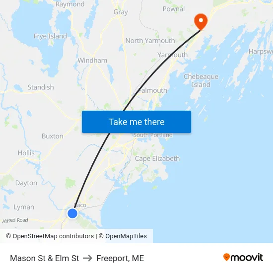 Mason St & Elm St to Freeport, ME map