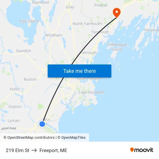 219 Elm St to Freeport, ME map