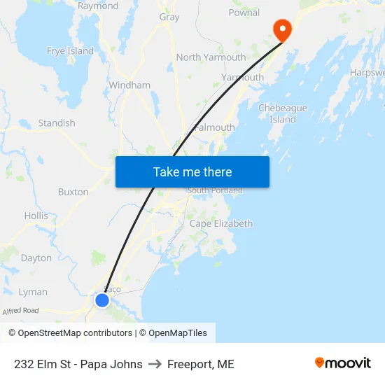 232 Elm St - Papa Johns to Freeport, ME map