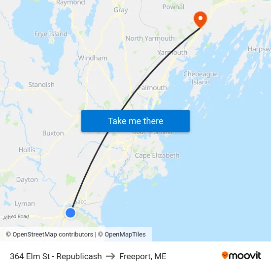 364 Elm St - Republicash to Freeport, ME map