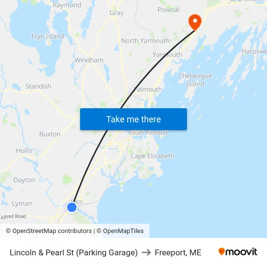 Lincoln & Pearl St (Parking Garage) to Freeport, ME map
