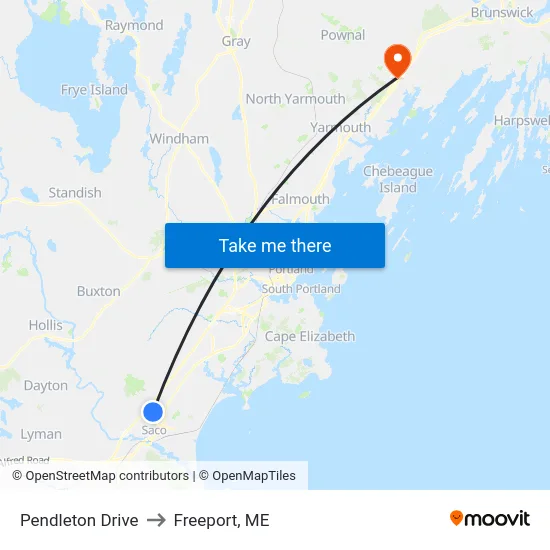 Pendleton Drive to Freeport, ME map
