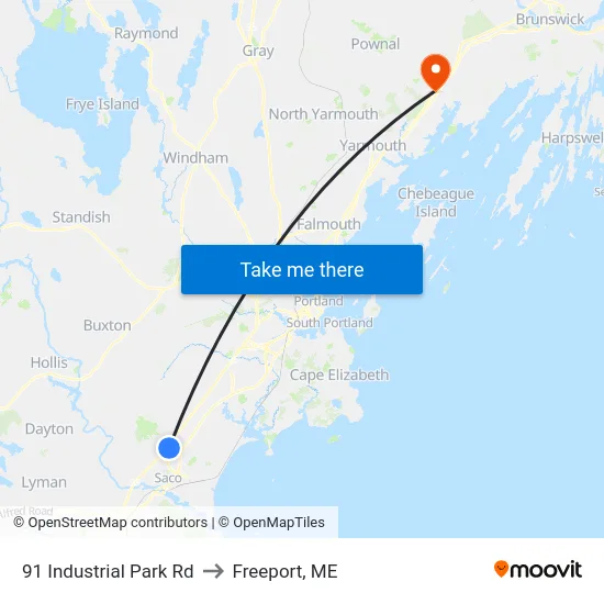 91 Industrial Park Rd to Freeport, ME map