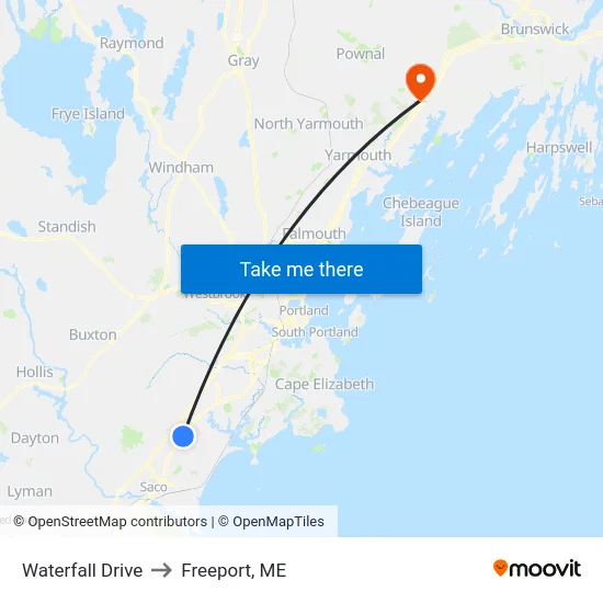 Waterfall Drive to Freeport, ME map