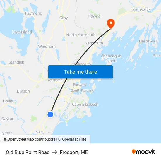 Old Blue Point Road to Freeport, ME map