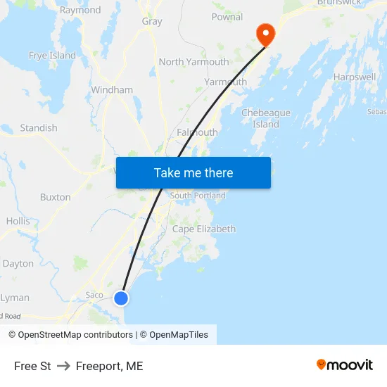 Free St to Freeport, ME map